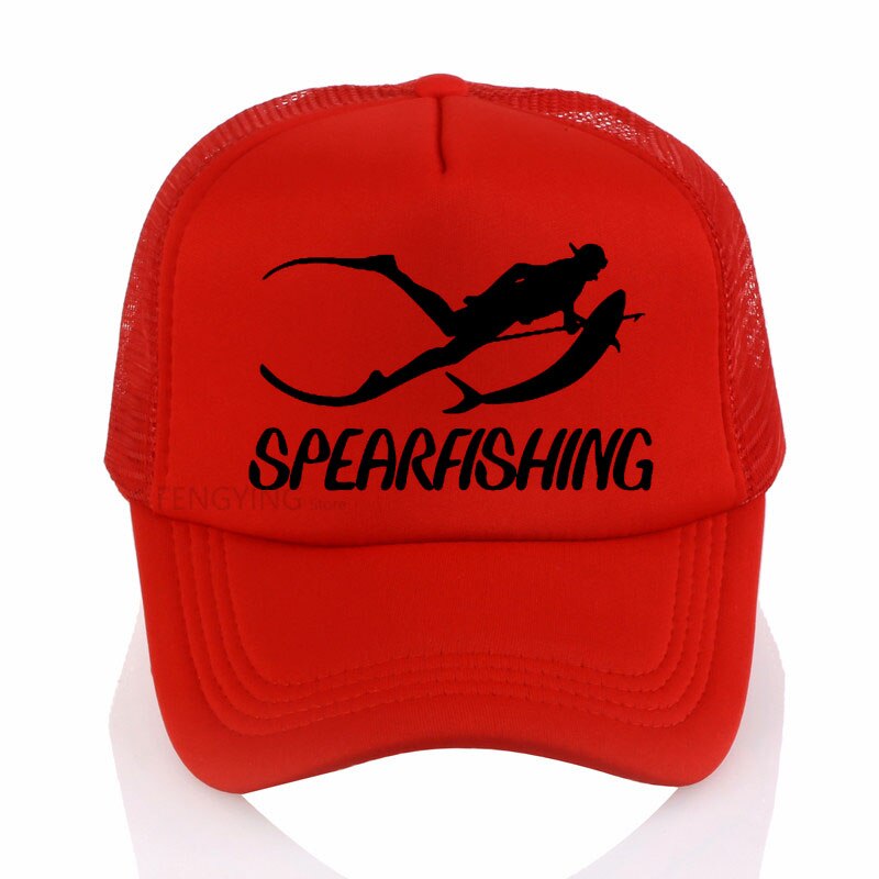 Spearfishing print baseball cap afslappet bomuld hip-hop mesh cap sommer sport trucker hat: Rød