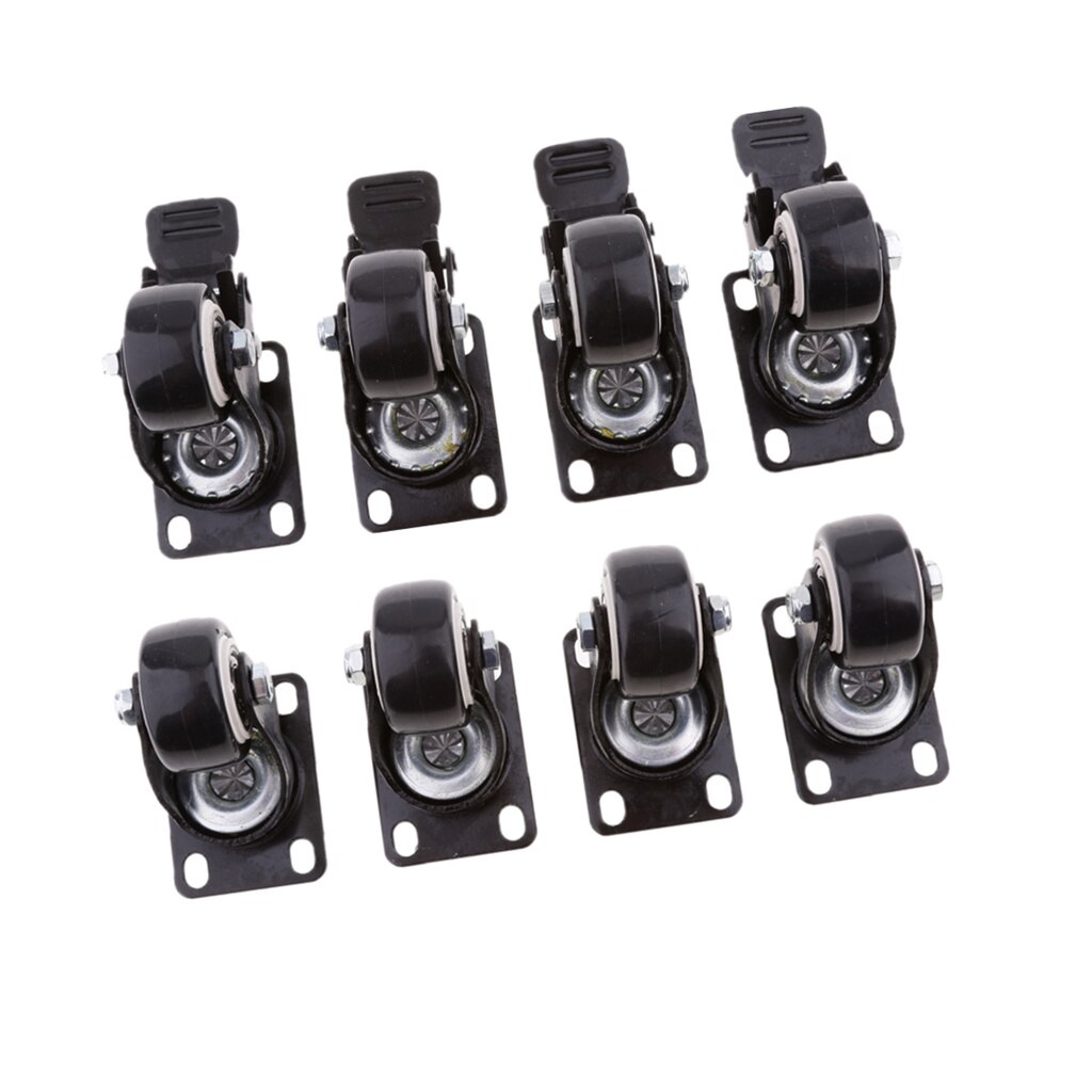 SWIVEL CASTOR WHEEL SET PACK OF 8 Small Heavy Duty Trolley Roller Brake Black