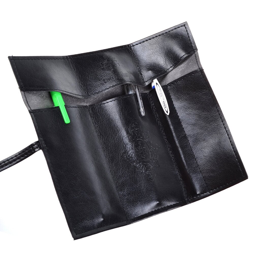 Vintage pu leren oprolbare etui, etui, pennenzak (zwart)