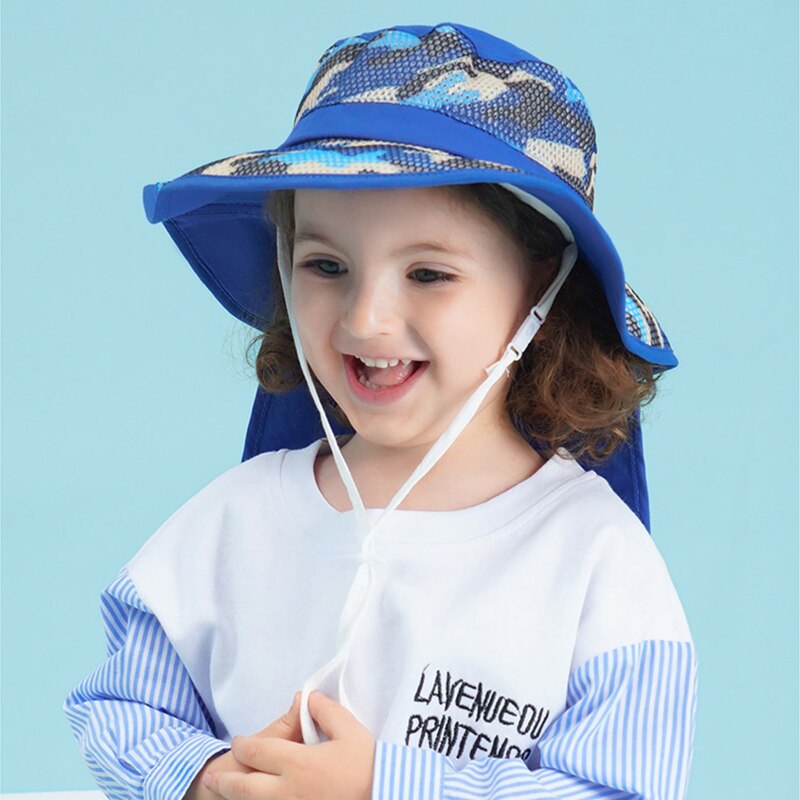 Uv-skydd bebis sommar safari solhatt pojkar keps barn panama unisex strand bebis flicka hink hatt tecknad halsklaff keps för barn