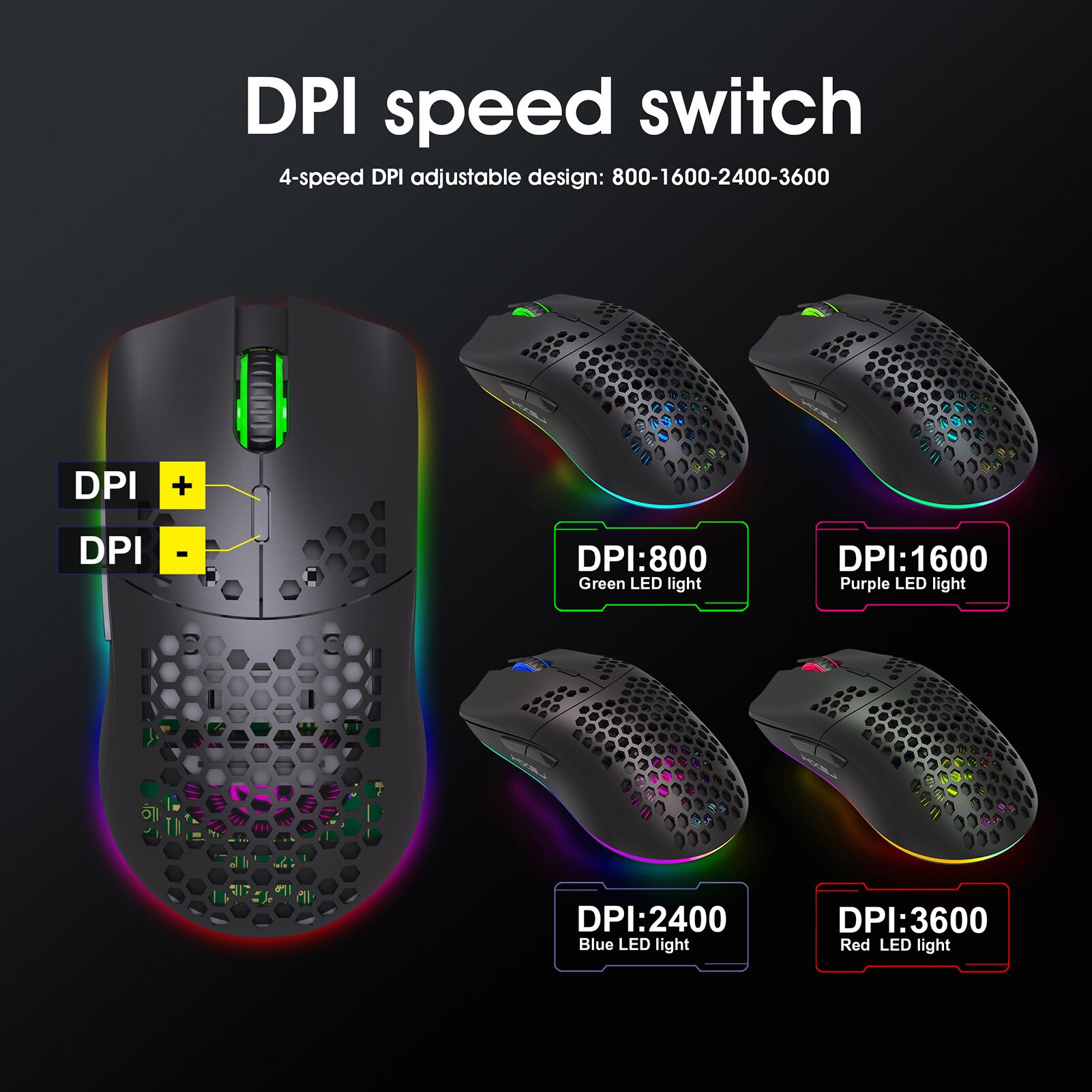 RGB Lighting HXSJ T66 RGB 2.4G Wireless Gaming Mouse Charging Mouse with Adjustable DPI Ergonomic for Desktop Laptop