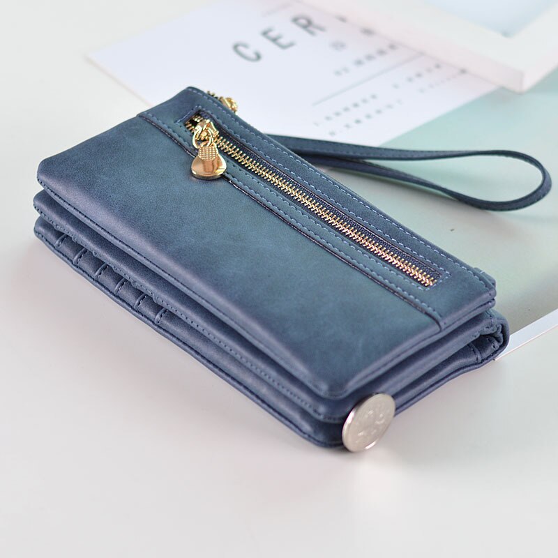 Women's Long Wallet Female High Capacity Double Zippers Clutch Purse Wristlet Women's Purse Long PU Leather