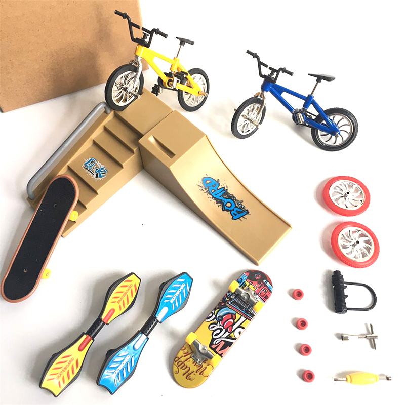 Mini finger skateboarding skate rampedele sæt bmx cykelsæt sjove skate boards mini cykler legetøj til børn drenge børn