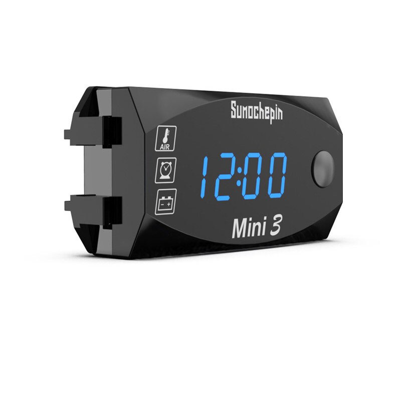 Voltímetro 3 en 1 para motocicleta, pantalla electrónica LED de 12V, muestra el tiempo/temperatura/voltaje, piezas universales para motocicleta: Blue