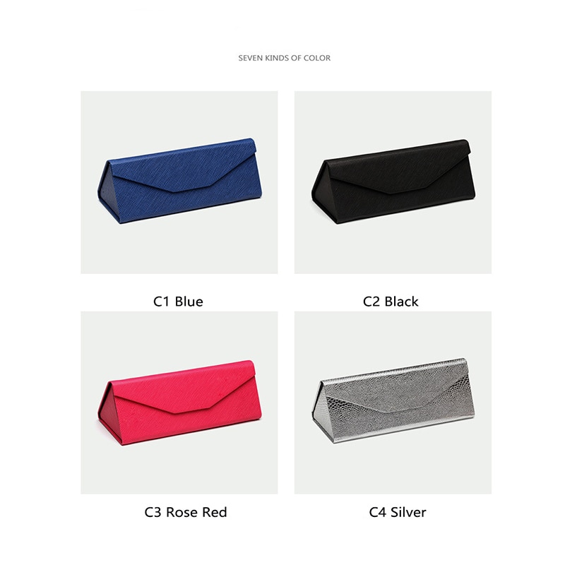 Opvouwbare Zonnebril Geval Vrouwen Spektakel Geval Leesbril Doos Eyewear Driehoek Container Beschermende Covers Zwart Lederen