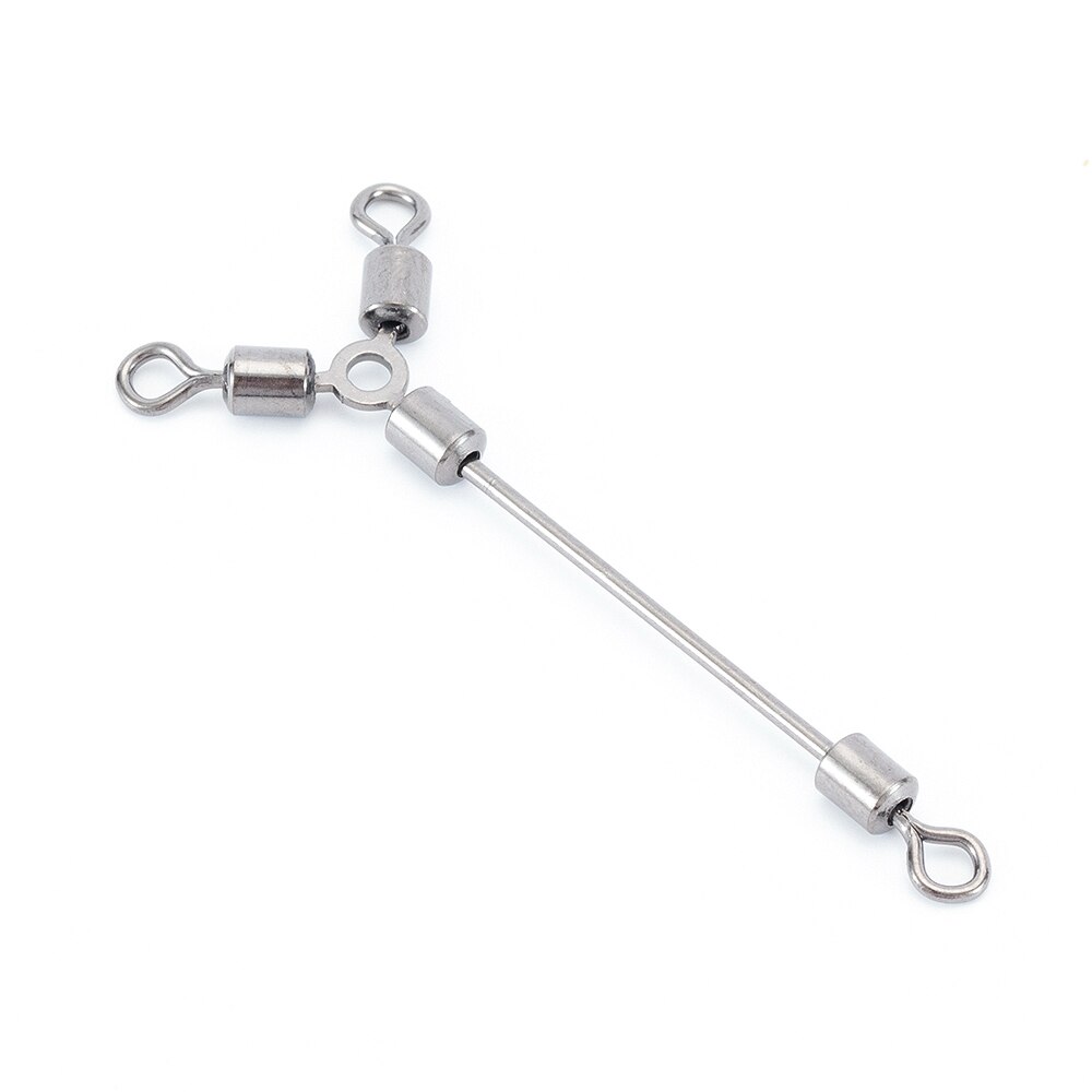 Rodamientos giratorios largos de 3 vías, anillos giratorios sólidos, Conector de gancho de acero giratorio, accesorios de gancho de pesca para barco de mar, 10 Uds.