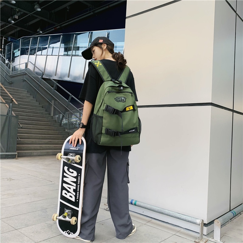 Harajuku Korean-style Street Couples Backpack Style Cool Versatile Students Hiphop-Style Skateboard Bag