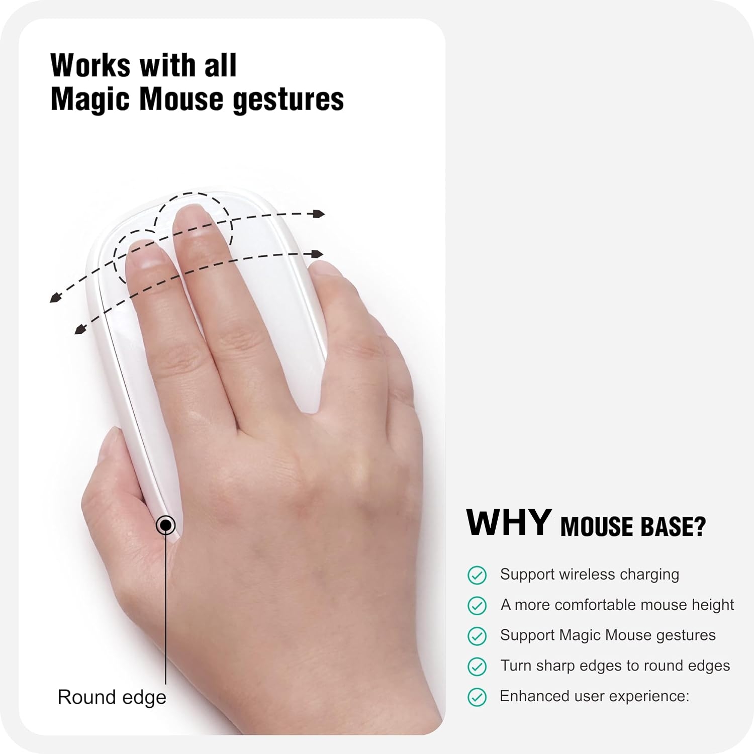 Magic Mouse 2 Grip con soporte de carga inalámbrica, cargador Magic Mouse 2, agarre y Base ergonómicos, accesorios mágicos para Mouse