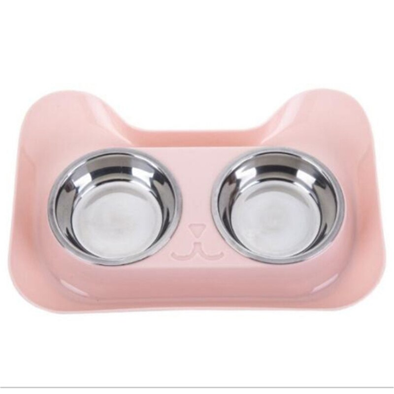 1pc duurzame dubbele kattenvoerbakken van roestvrij staal, kattenrijstbak, hondenbak, lekvrije antislip voerbak voor huisdieren: Roze