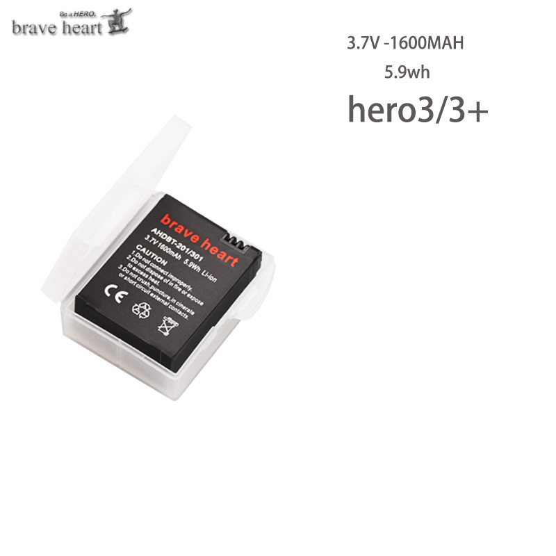 Høj kapacitet bateria hero 3 gopro hero 3 batteri + type-c usb-oplader + batterikasse til gopro go pro hero 3 3+  kamera tilbehør: 1 batteri