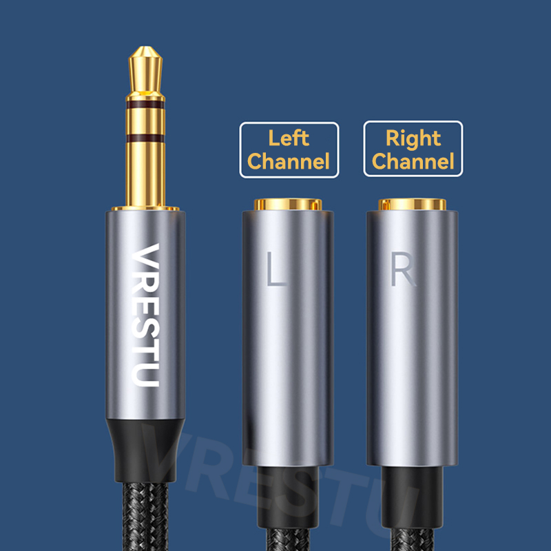 Divisor de audio Y 3,5 mm izquierdo derecho Aux macho a 2 auriculares hembra altavoz de PC envolvente doble canal en un solo canal 1 en 2 salidas