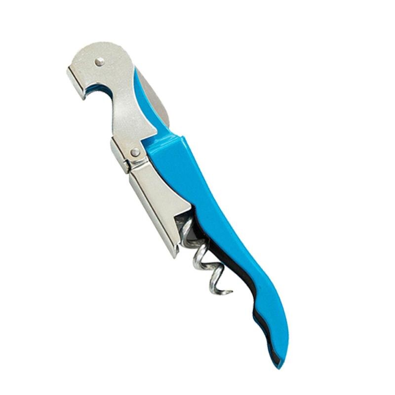 Professionele Rode Wijn Houten Handvat Creatieve Flesopener Rvs Wijn Corkscrew Bierfles Kan Remover Cutter Gereedschap: blue