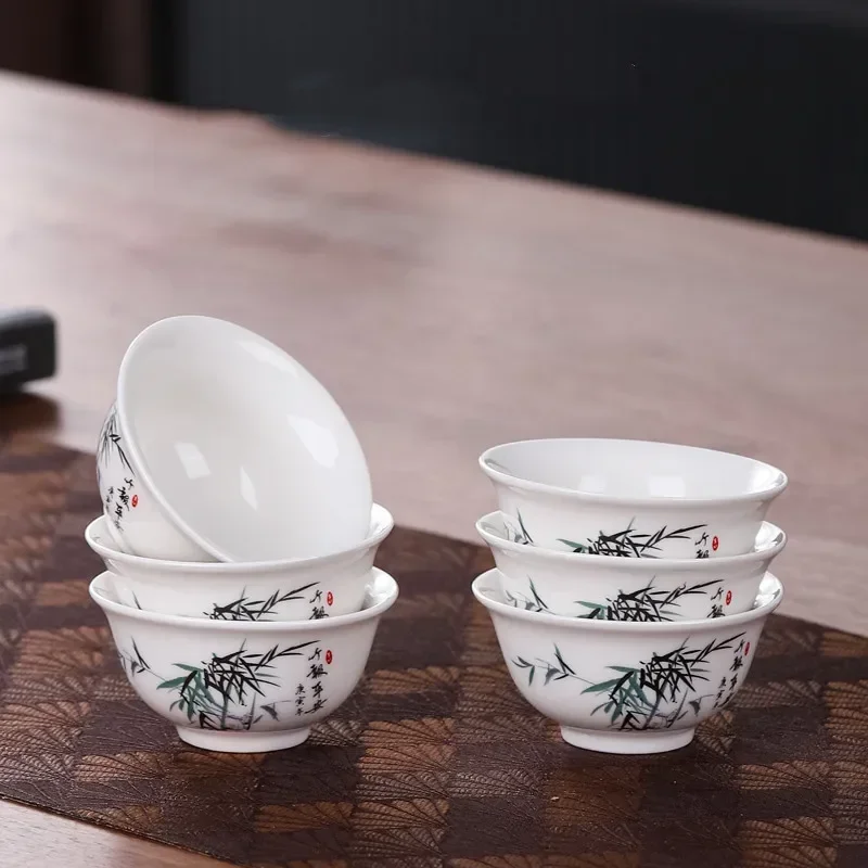 Juego de 6 unidades de taza de té con pintura de paisaje pintada a mano, taza maestra de Boutique hecha a mano, suministros de artículos de té chinos, accesorios para la ceremonia del té: Negro