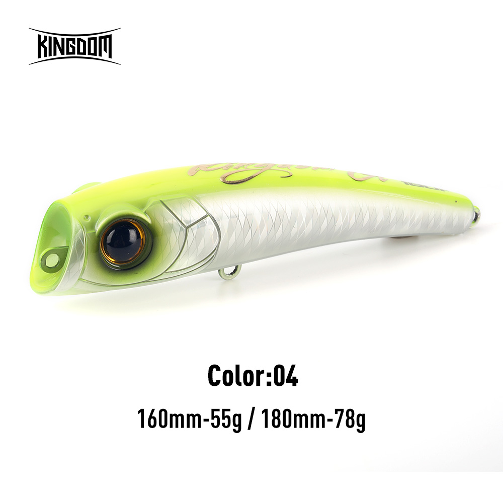 Kingdom sea fishing drag topwater popper 55g 78g 160mm 180mm flytande wobbler konstgjort hårt bete för havs tonfisk gt fiskedrag