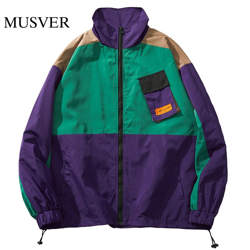 Bonita Vida Hip Hop chaqueta cortavientos hombre Vintage Color Harajuku estilo bolsillos cremallera chaqueta Casual pista ropa de calle