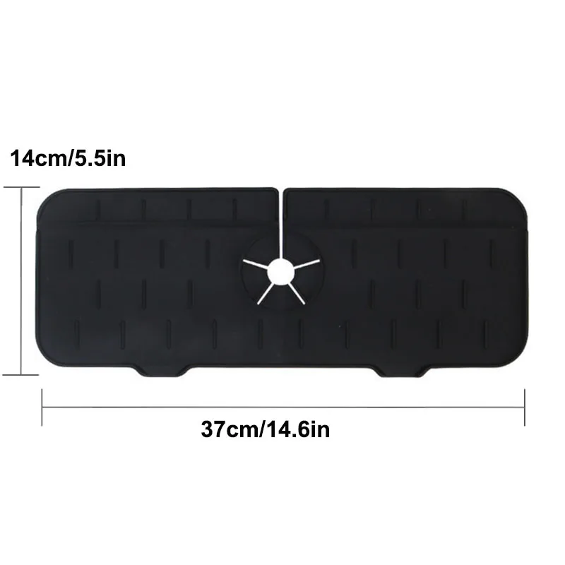 Alfombrilla de silicona para grifo de cocina, escurridor de esponja para fregadero, tapete plegable para fregadero, Protector contra salpicaduras para encimera de baño: Negro