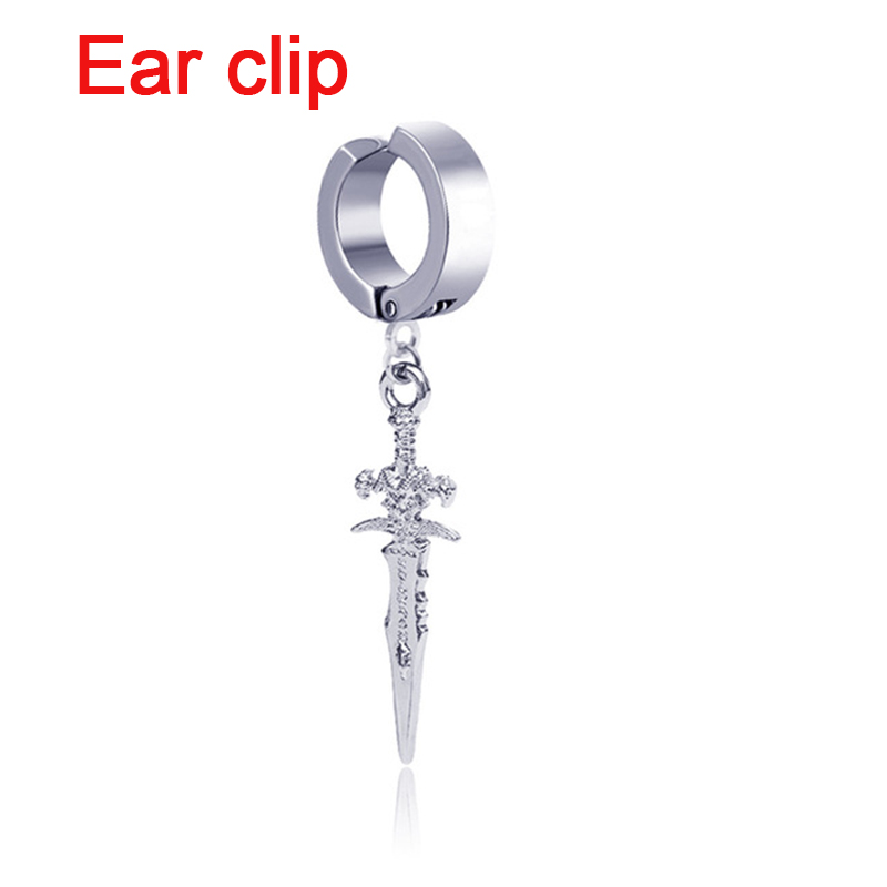 Pop Punk Zwaard Hanger Oor Clip/Gesp Oorbellen voor Mannen/Vrouwen Rvs Vintage Dolk Gothic Cool Party sieraden: Donkergroen