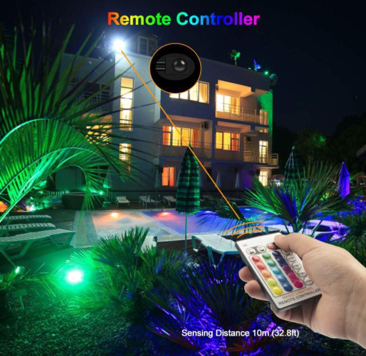 LED Flood Light IP66 Waterproof Outdoor 7 Colors Change RGB RC Floodlight Projector Reflector Lamp Spotlight AC85-265V 55W
