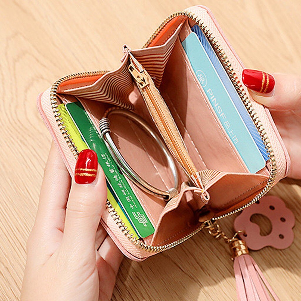 Maison Fabre Women' S Outdoor Trend Solid Color Flower Fringed Leather Card Wallet Simple Bag Coin Bag Card Bag