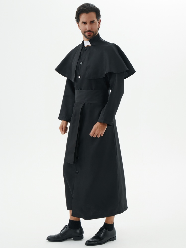 Abito religioso nero per adulti, costume cosplay di Cristo cattolico da sacerdote per personaggi di Halloween, adatto per spettacoli teatrali