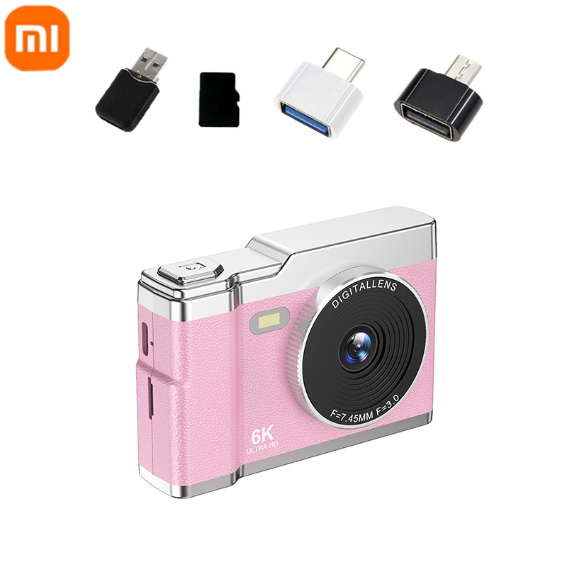 Xiaomi 6k hd câmera digital 2.4in display ips 8x zoom 64mp câmera de vídeo com luz de preenchimento 4k câmera selfie para crianças estudantes adolescentes: Rosa