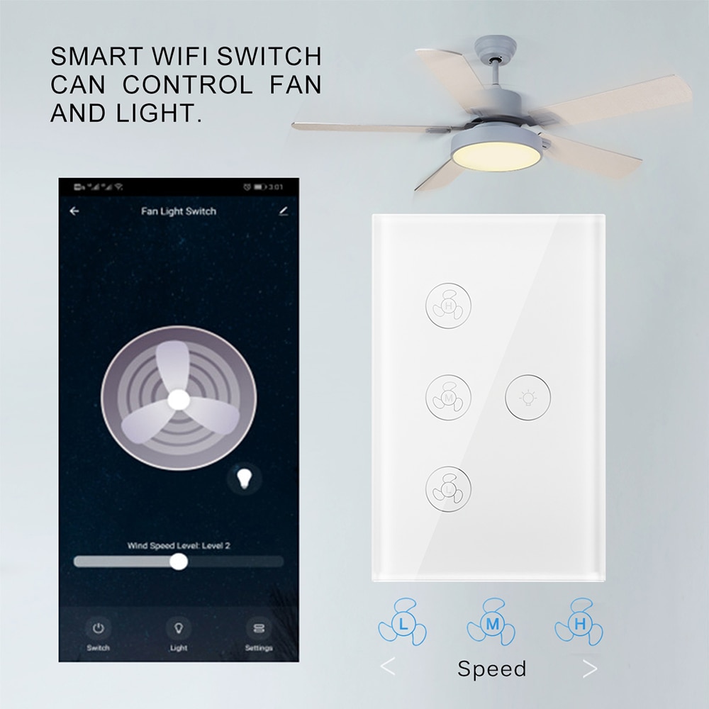 WiFi Smart Ceiling Fan Light Wall Switch Life Tuya APP Remote Various Speed Control Interruptor Compatible For Alexa Google Home
