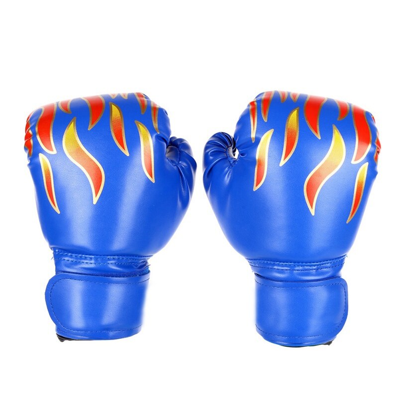Guantes de cuero PU para niños y adultos, taekwondo, Sanda, Lucha, boxeo, partido, llama: Azul marino
