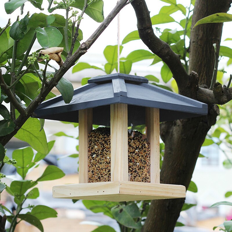 Voederhuisje van hout, hangend, vogelvoerbakje, regenbestendig, balkon, villa, huistype, vogelvoerdoos, tuindecoratie  mx10111141