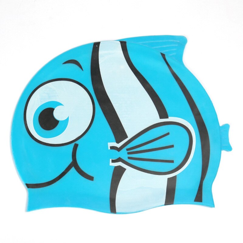 Neue Kinder Kinder Wasserdichte Schwimmen Kappe Cartoon Tier Schwimmen Pool Strand Silikon Kappen Hut Schützen Ohren Lange Haar Für Jungen mädchen: 1-fishlightblue