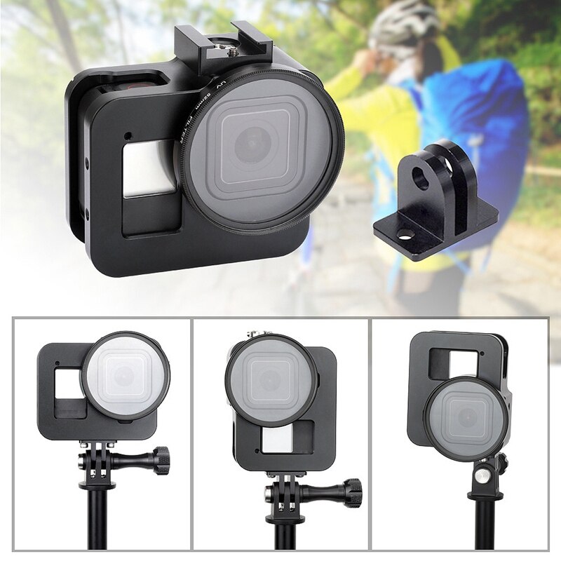 Voor gopro hero 8 zwarte hondenkooi met aluminiumlegering frame en 52 mm uv-filter