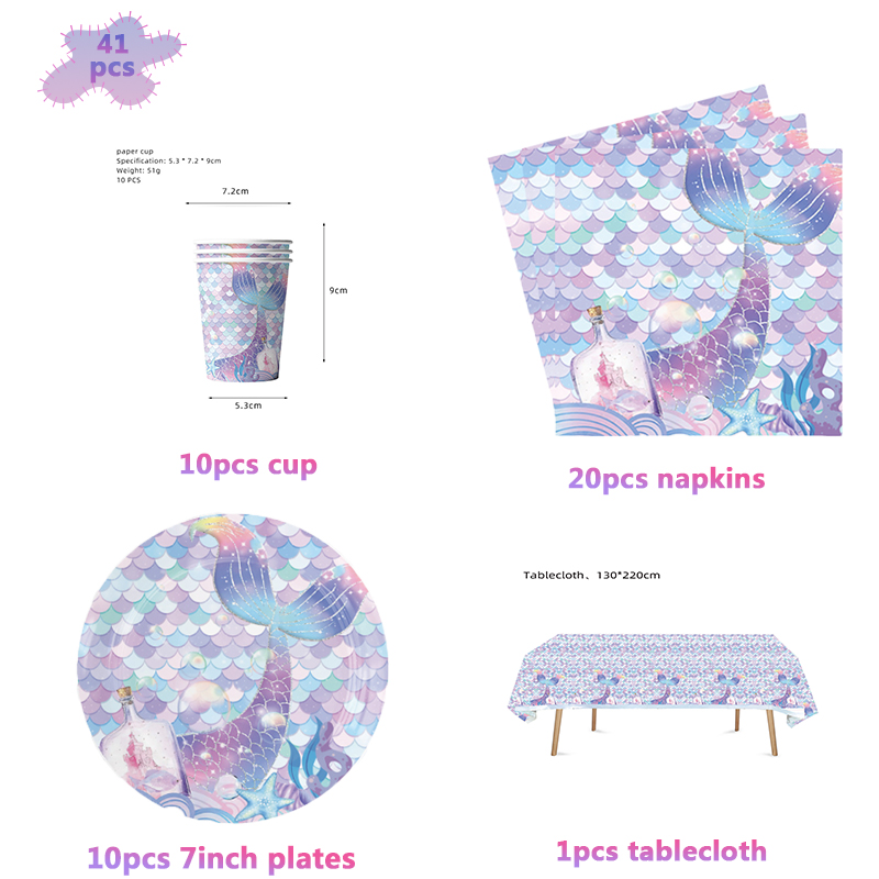 Decoraciones para de cumpleaños de príncipes de sirena, vajilla desechable, bolsa Gif, globo de aluminio, decoración de fondo, suministros para de Baby Shower