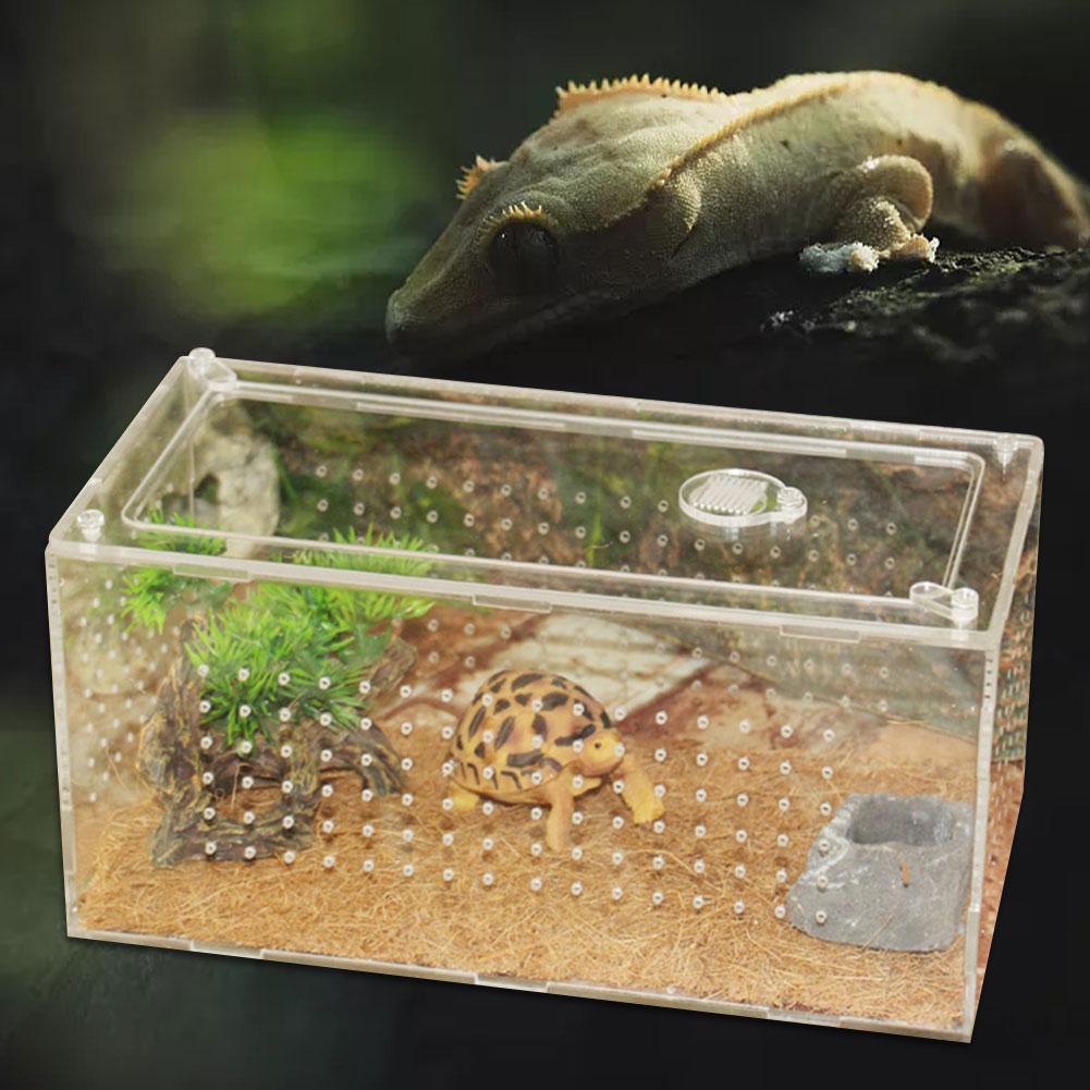 Krybdyr avlskasse klar akryl krybdyr terrarium fodring kasse holde varme husdyr hus til edderkop firben frø cricket