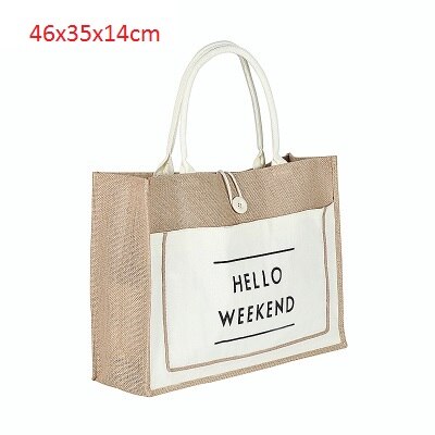 3 maten groen/wit/zwart bedrukt grote capaciteit draagbare katoenen linnen boodschappentas dames handtas grote schoudertassen: Wit 46 x 35 x 14cm