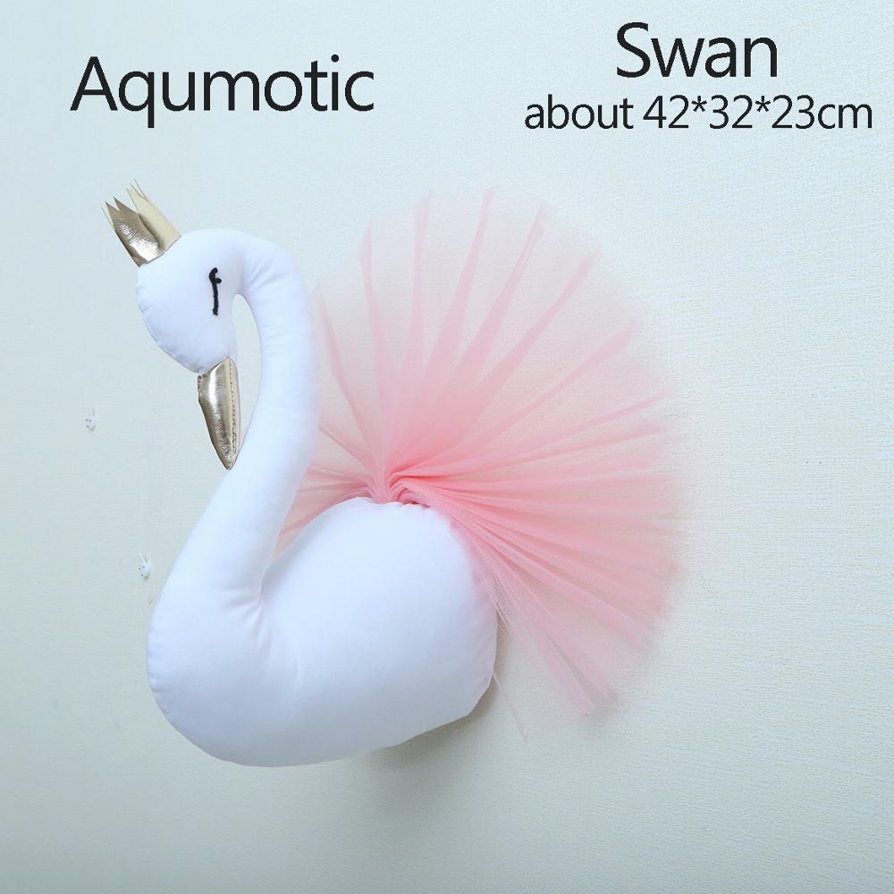 Aqumotic-suspension murale 3D, tête d'animal, décoration murale de cygne, oreiller doux mignon, pour chambre d'enfant: swan