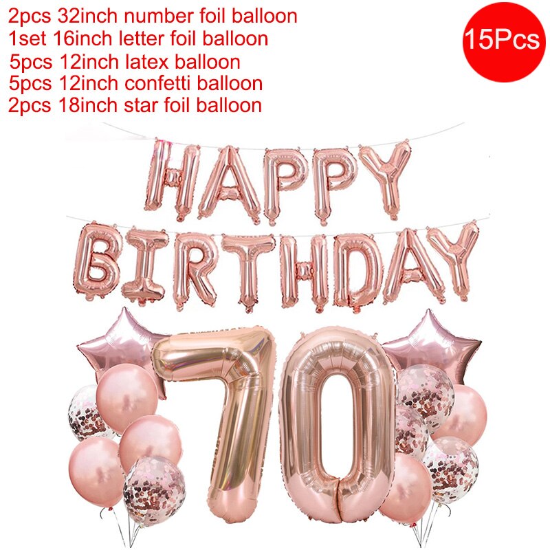 32 Inch Rose Gold Happy 30 Years Old Birthday Party Decorations Adult Number Balloon 18 21 40 50 60 70 80 Birthday Decor Globos: 70 birthday set
