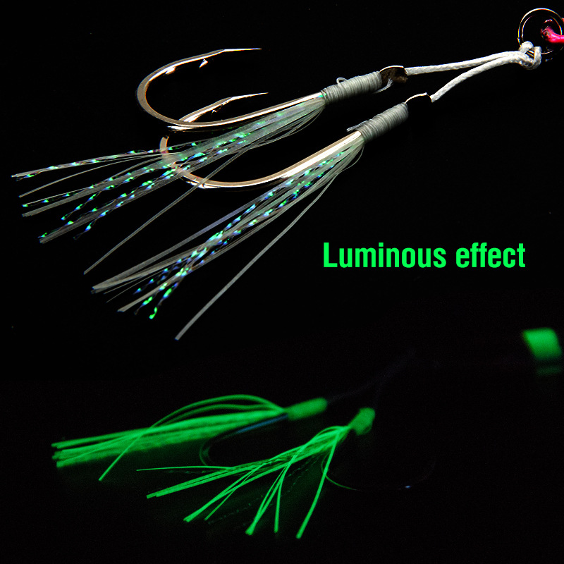 Anzuelo luminoso Jigbait con púas, anzuelo auxiliar con placa de hierro y lana, individual, doble, disperso, agua salada