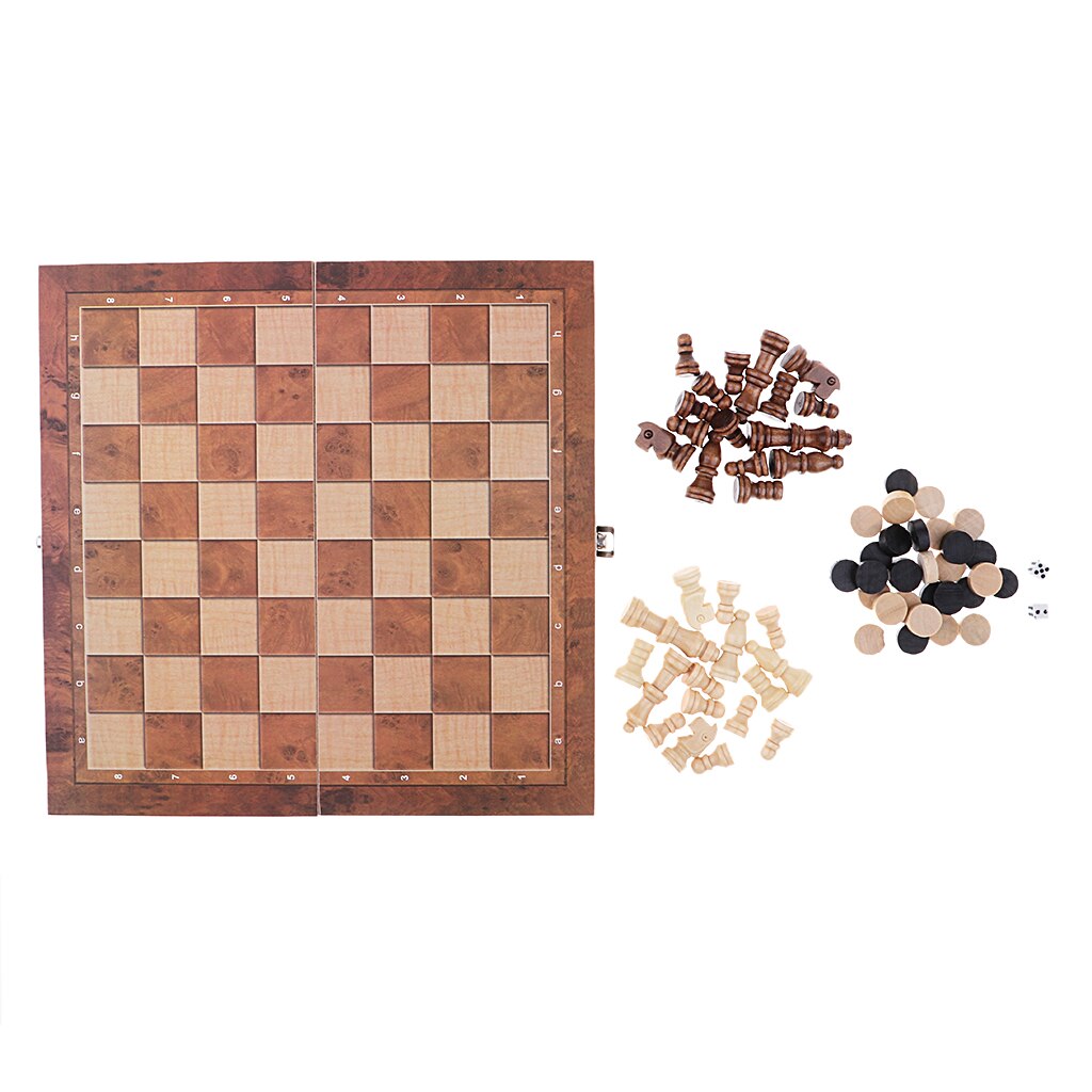 24x24cm Premium Folding Wood Chess Set Built in Storage & Round Extra Pieces