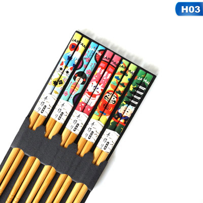 5 Pair Chopsticks Handmade Bamboo Japanese Natural Wood Chopsticks Sushi Food Multi Color Wooden Chopsticks Reusable: H03