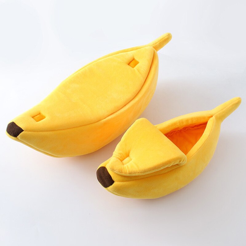Litière banane créative en forme de bateau litière pour chat fermée niche de sommeil profond hiver sac de couchage pour chat: yellow / M 55x20x15cm