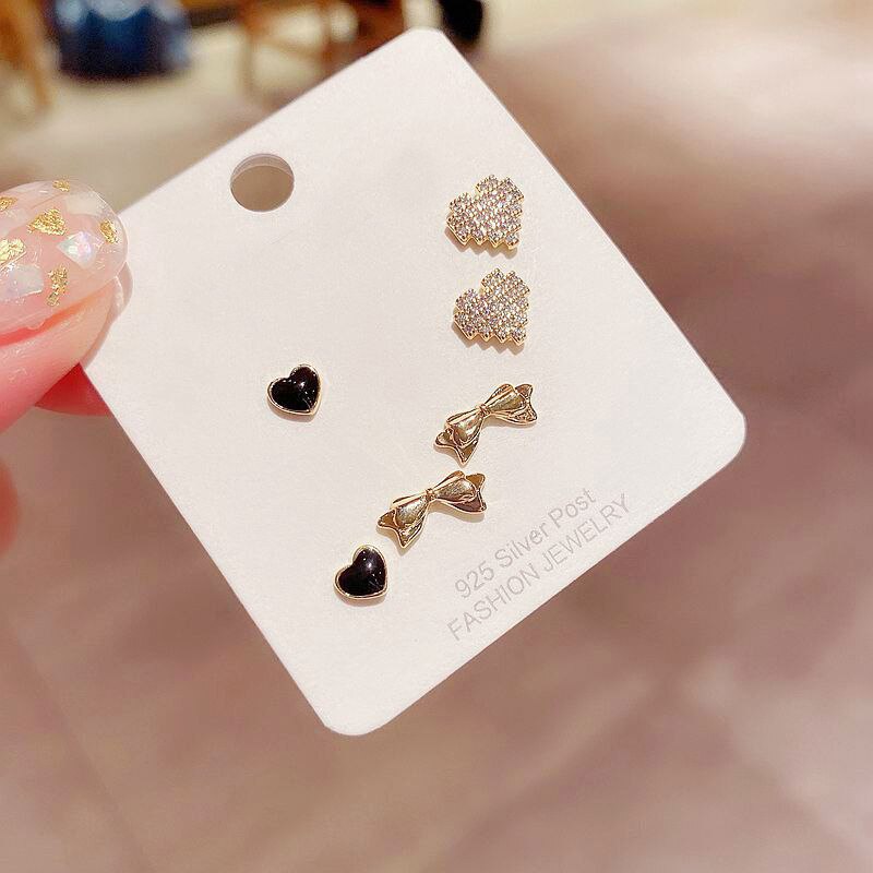Mischarten Kleine Bowknot Herz Ohrringe einstellen Gold Farbe kubisch Zirkon Gepflastert Zucht Ohrringe für Frauen Mädchen