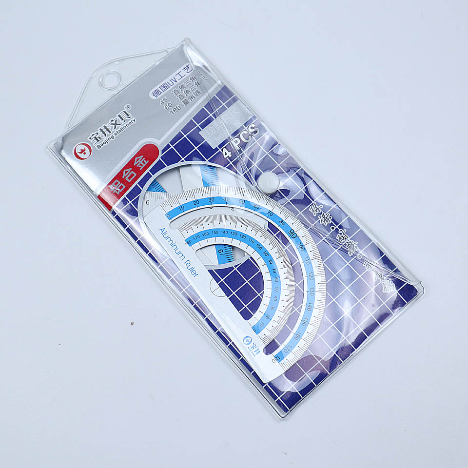 Regla de aleación de aluminio para estudiantes, regla triangular de Metal geométrico, material escolar de oficina, 4 unids/set: 1 Blue-BJ3601