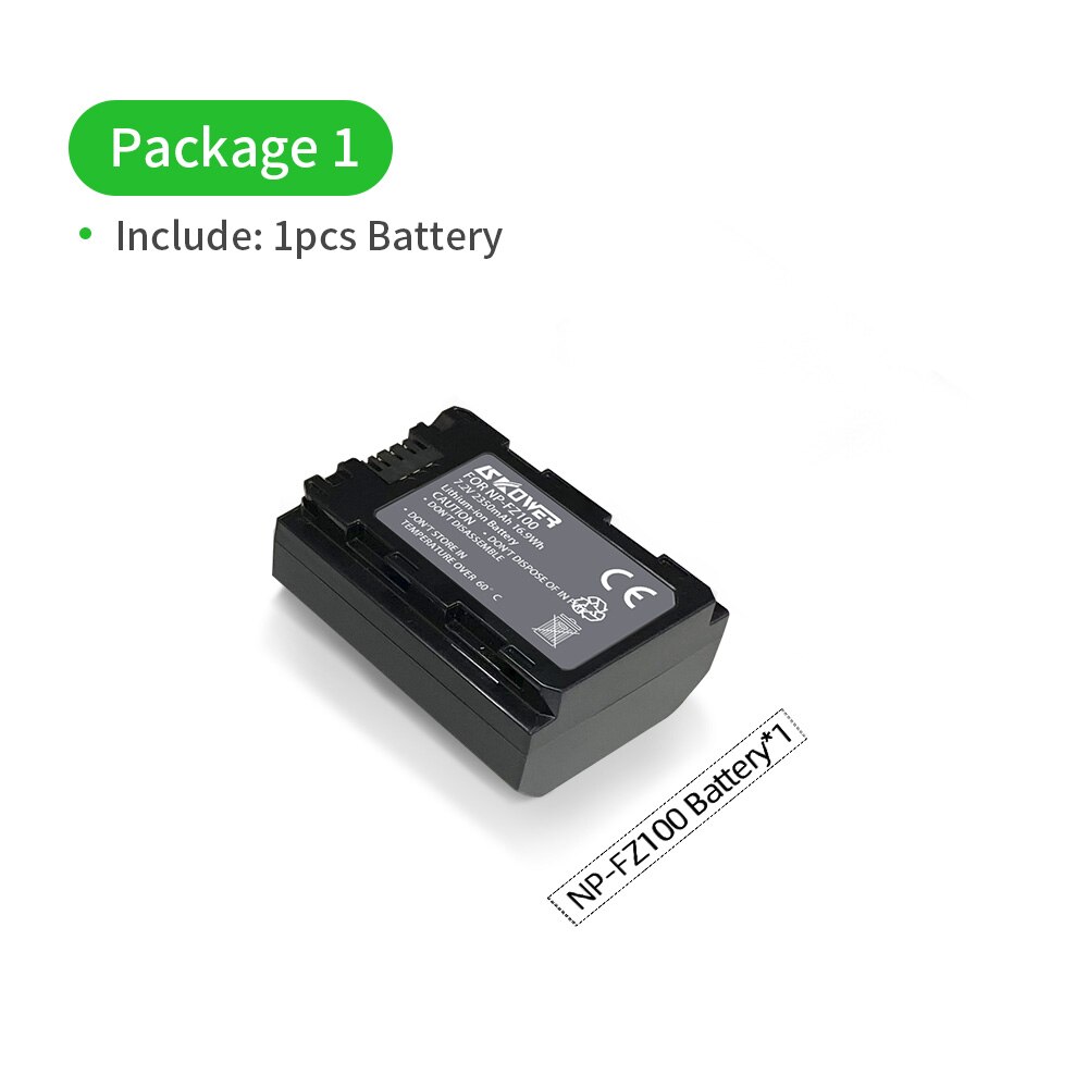 2350mAh NP-FZ100 Batterie Pour Sony NPF-Z100 BC-QZ Alpha a9/ a7R III/ a7 III/ 9R/A9R/9S/ A6600 Caméra Avec Double LED USB Chargeur: 1PCS