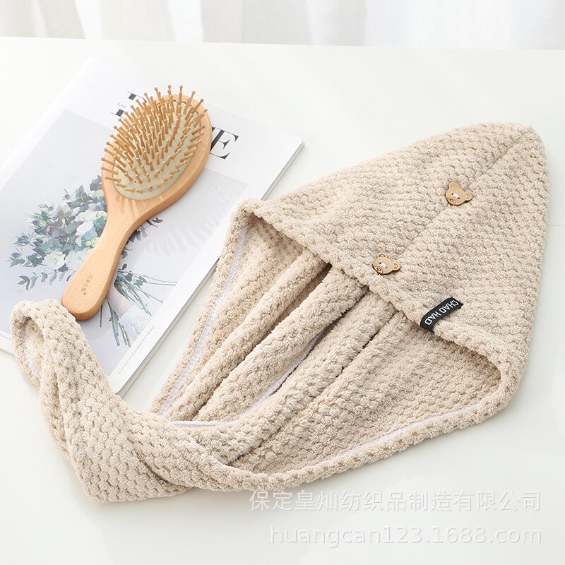 High-Density Verdikte Droog Haar Cap Droog Haar Handdoek Absorberende Douche Cap Ananas Rooster Coral Fleece Handdoek Wrap tulband: khaki