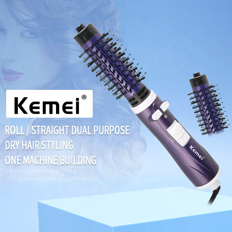Kemei 2in1 rotary Air Spin Brush Kit for Styling Hair Dryer Brush , 2 Detachable Auto-Rotating Curling Brush Round