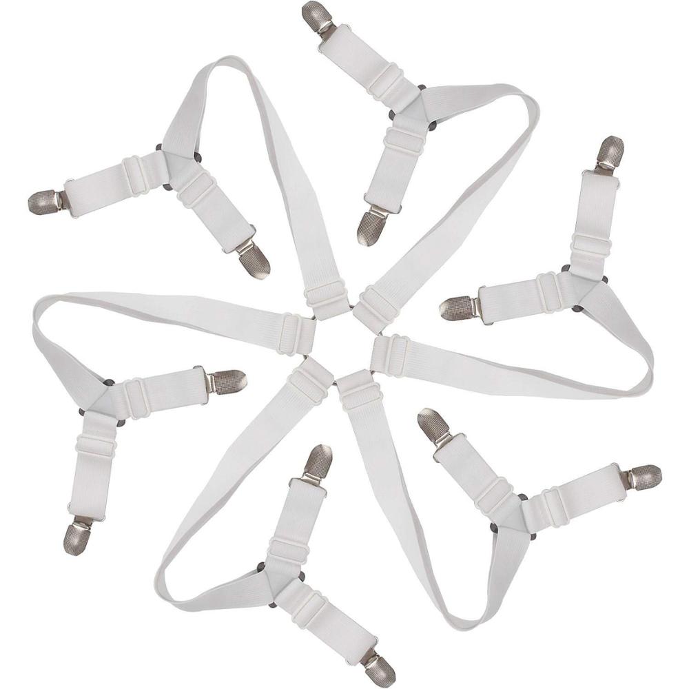 6 zijden Laken Houder Verstelbare 3 Manier Fasteners Elastische Bretels Anti-Slip Clips Voorzien Matrashoes, sofa Kussen: WHITE