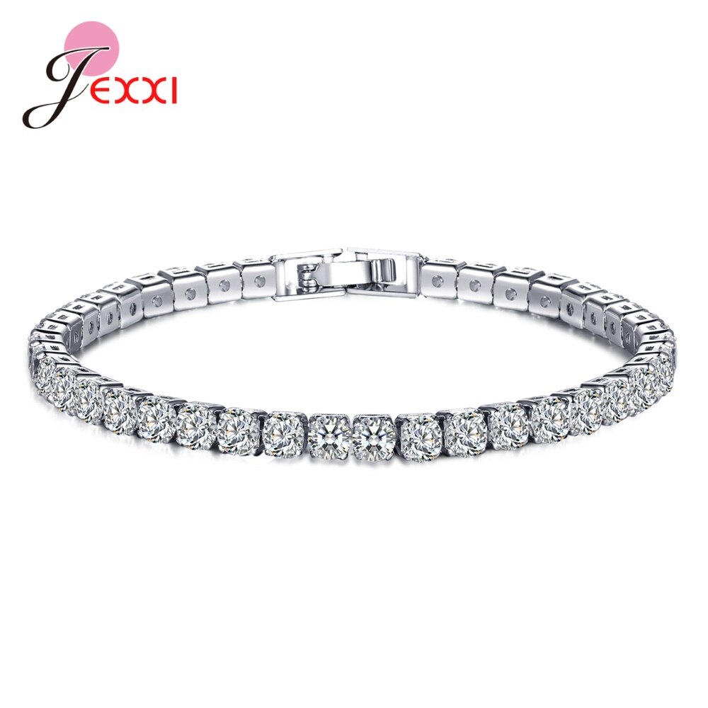 Sólido 925 prata esterlina brilhante zircônia cúbica tênis pulseira pulseira para o casamento feminino moda jóias aniversário por atacado