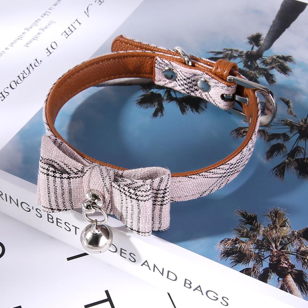 Collar de pu para mascotas, pajarita para perro, collar con campana para gato, rayas, estilo de caballero, 4 colores, collar ajustable para mascotas, producto