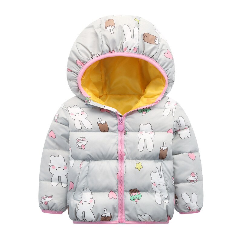 Jackets For Boys Down jacket for girl Hooded warm pink blue Cartoon pattern cotton coat 2-6T: gray / 2T