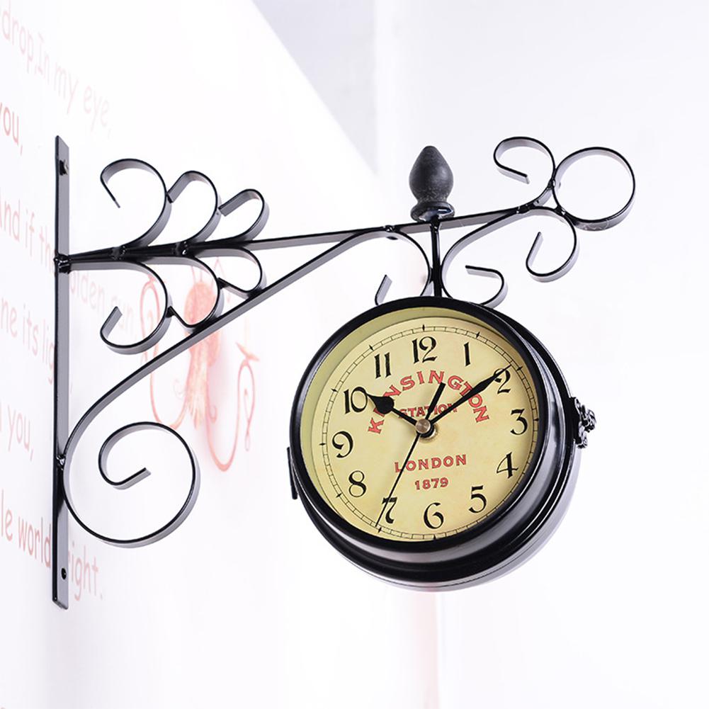 Double-Side Wall Mount Clock with Mute Movement Home Office Hotel Decoration
