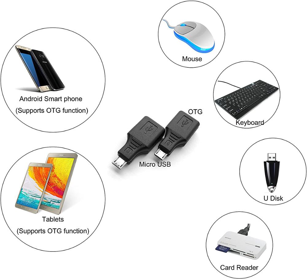 USB 2.0 Micro USB Male to USB Female OTG Adapter (2 Pack)